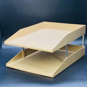 Vintage STARMARK Beige Plastic Stackable Inbox File Tray SET Desktop Organizer